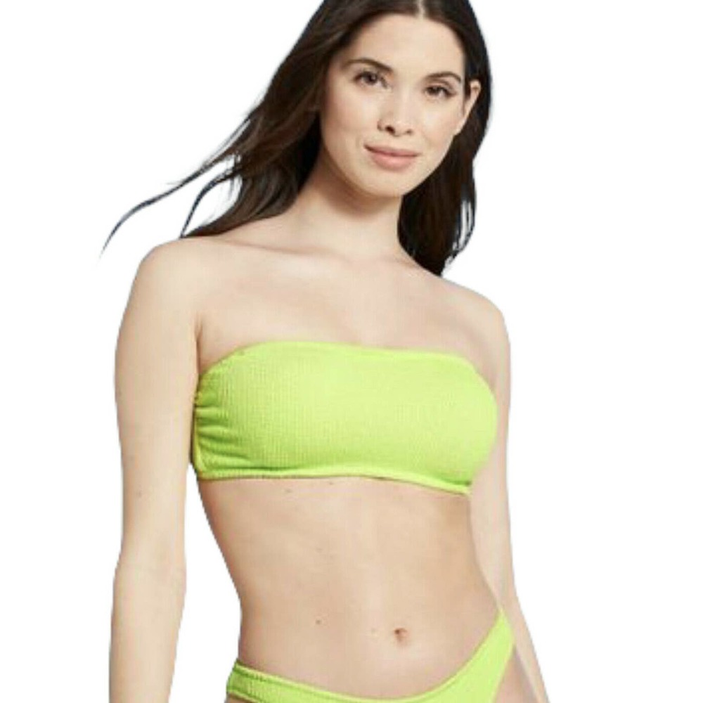 Women's Pucker Textured Bandeau Bikini Top - Shade & Shore Key Lime 34B 36D